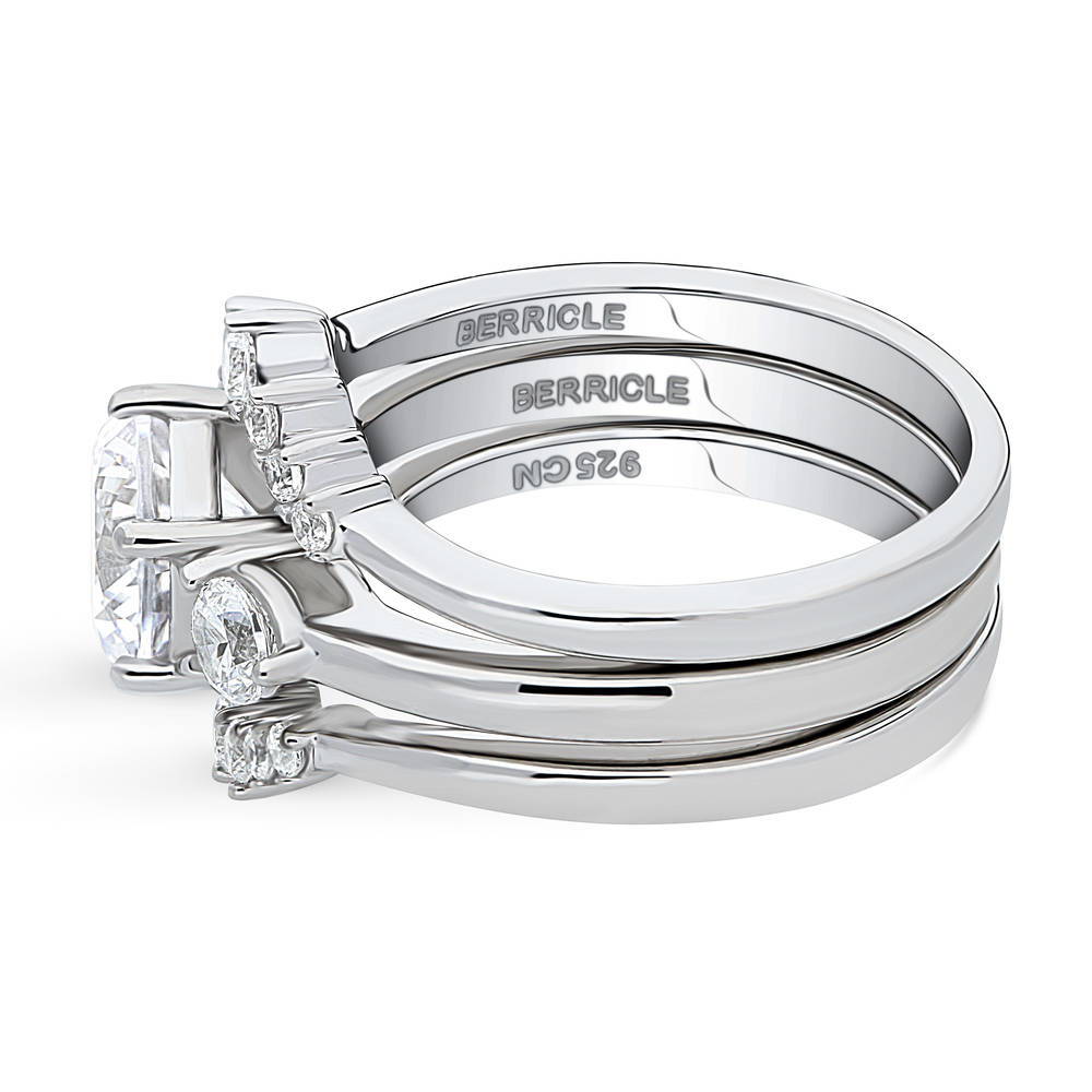 Angle view of 3-Stone 7-Stone Round CZ Ring Set in Sterling Silver