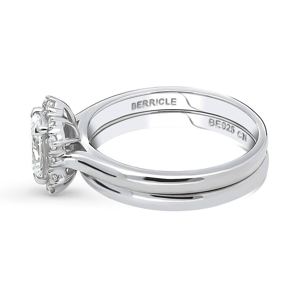 Halo Art Deco Oval CZ Ring Set in Sterling Silver