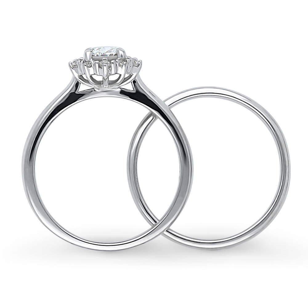 Halo Art Deco Oval CZ Ring Set in Sterling Silver