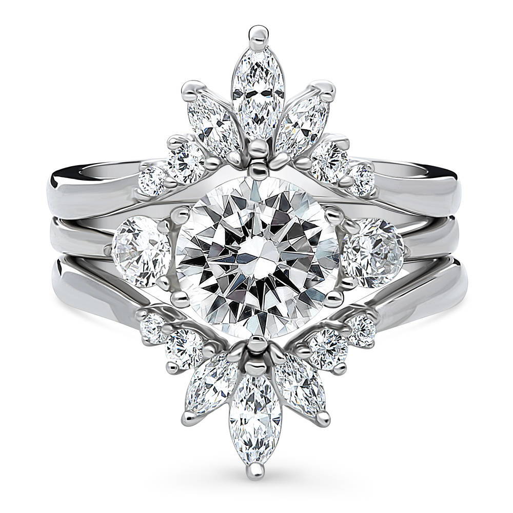 3-Stone 7-Stone Round CZ Ring Set in Sterling Silver