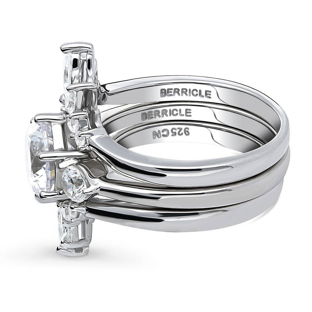 Angle view of 3-Stone 7-Stone Round CZ Ring Set in Sterling Silver