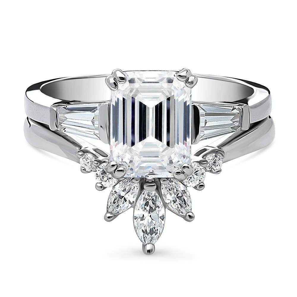 3-Stone 7-Stone Emerald Cut CZ Ring Set in Sterling Silver