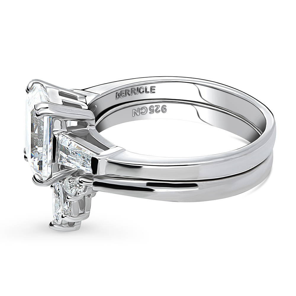 3-Stone Flower 7-Stone Wishbone CZ Ring Set in Sterling Silver
