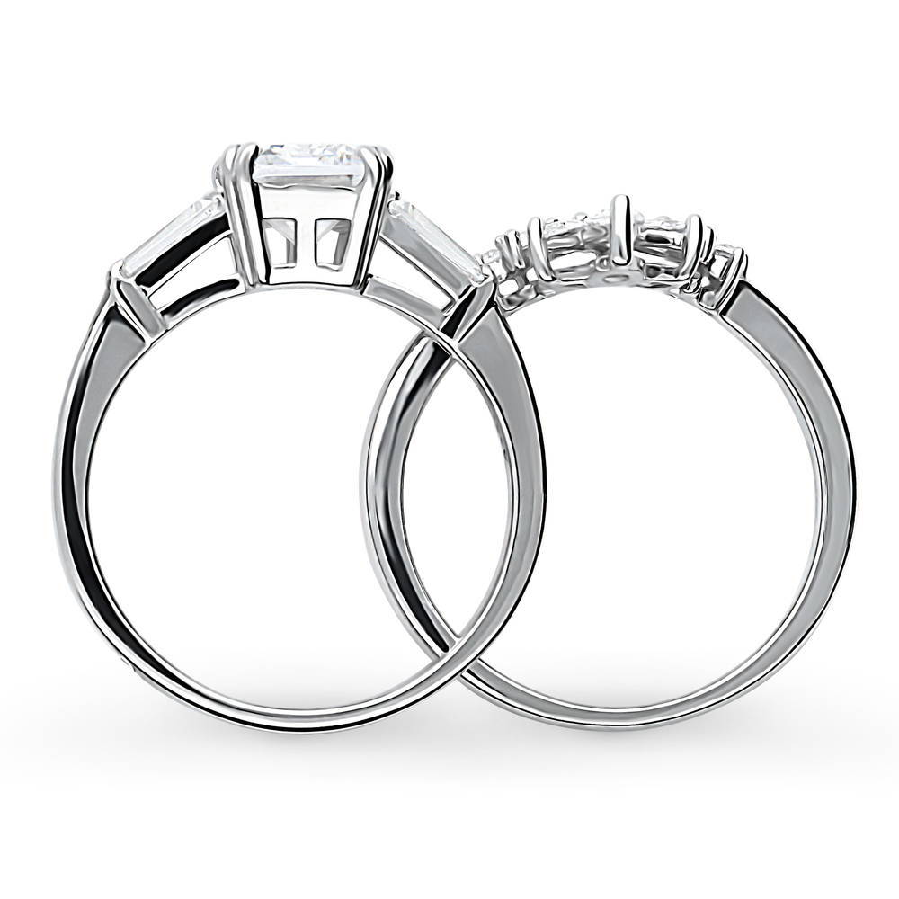 3-Stone 7-Stone Emerald Cut CZ Ring Set in Sterling Silver