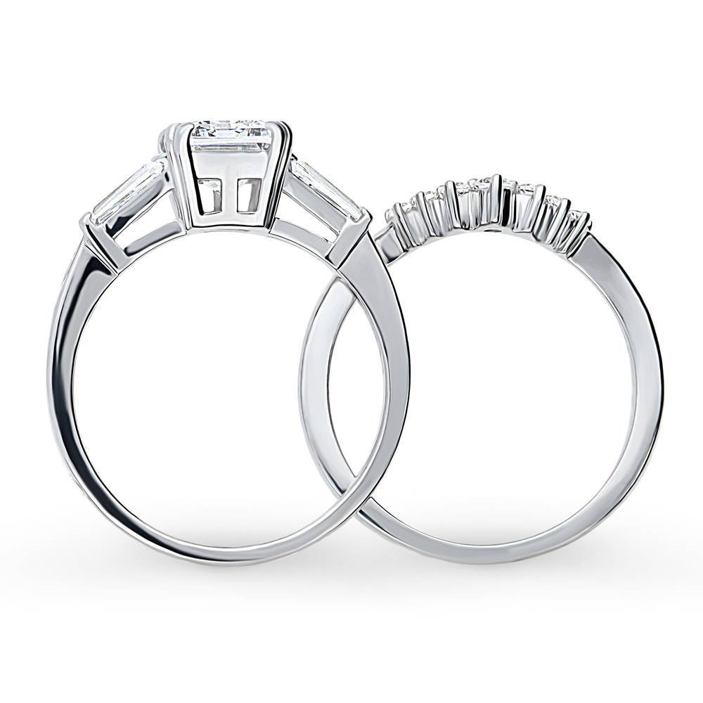 Alternate view of 3-Stone 7-Stone Emerald Cut CZ Ring Set in Sterling Silver