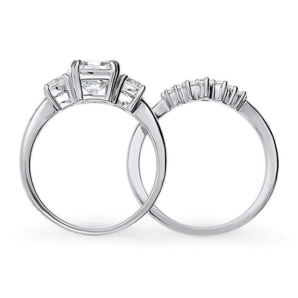 Alternate view of 3-Stone 7-Stone Cushion CZ Ring Set in Sterling Silver