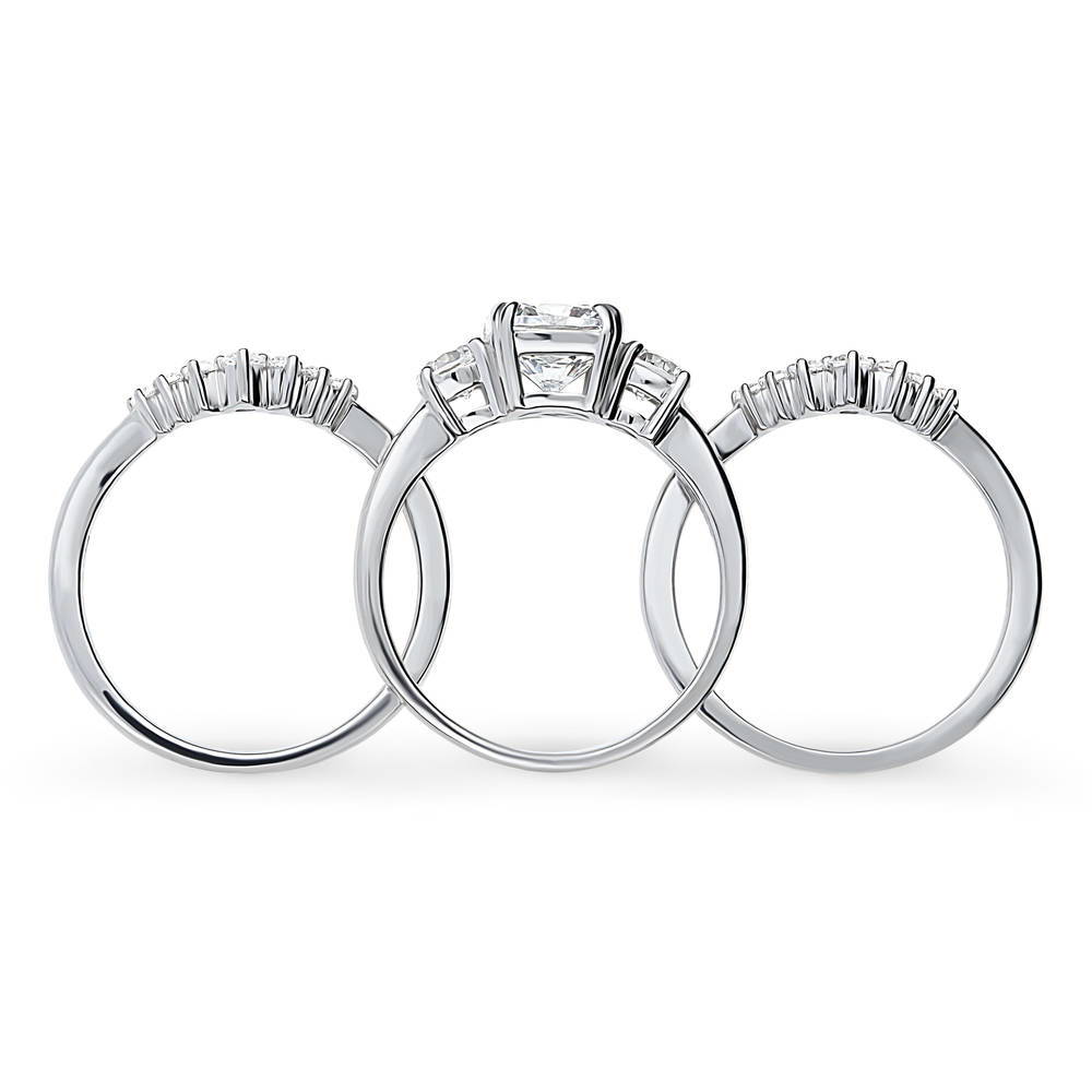 Alternate view of 3-Stone 7-Stone Cushion CZ Ring Set in Sterling Silver