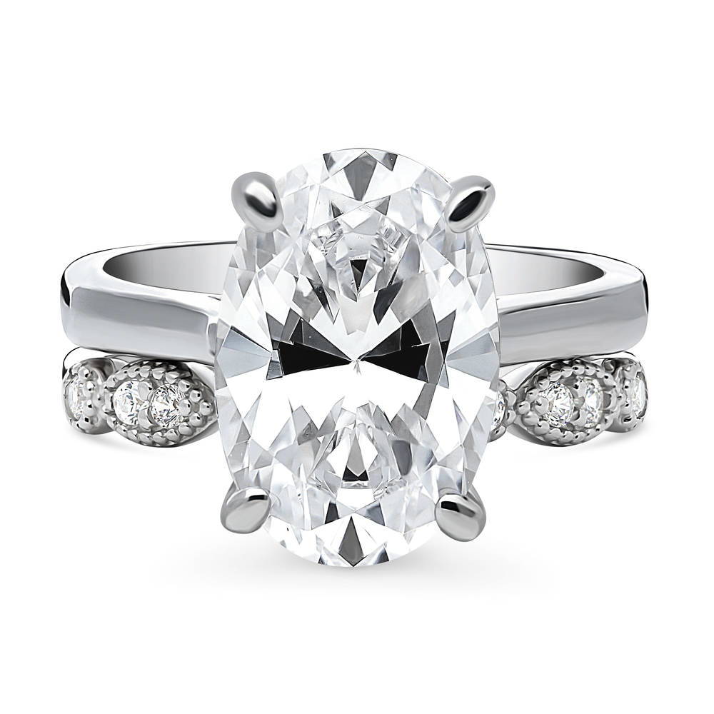 Solitaire 5.5ct Oval CZ Ring Set in Sterling Silver