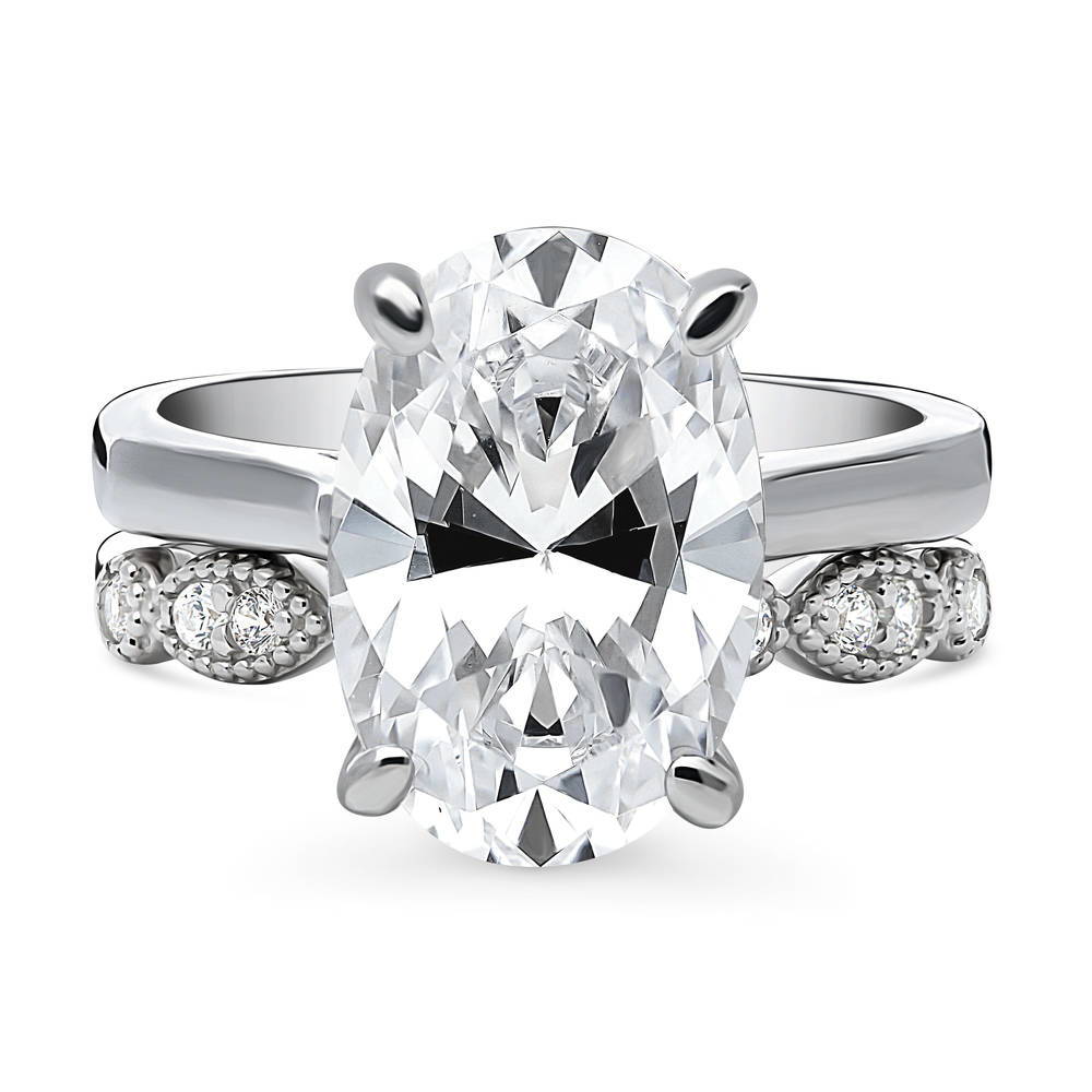 Solitaire 5.5ct Oval CZ Ring Set in Sterling Silver, 1 of 19