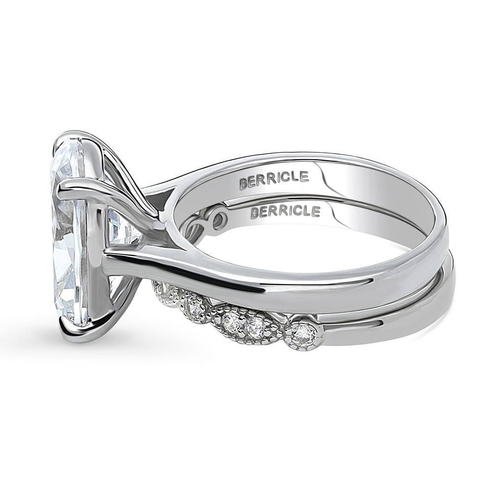 Angle view of Solitaire 5.5ct Oval CZ Ring Set in Sterling Silver