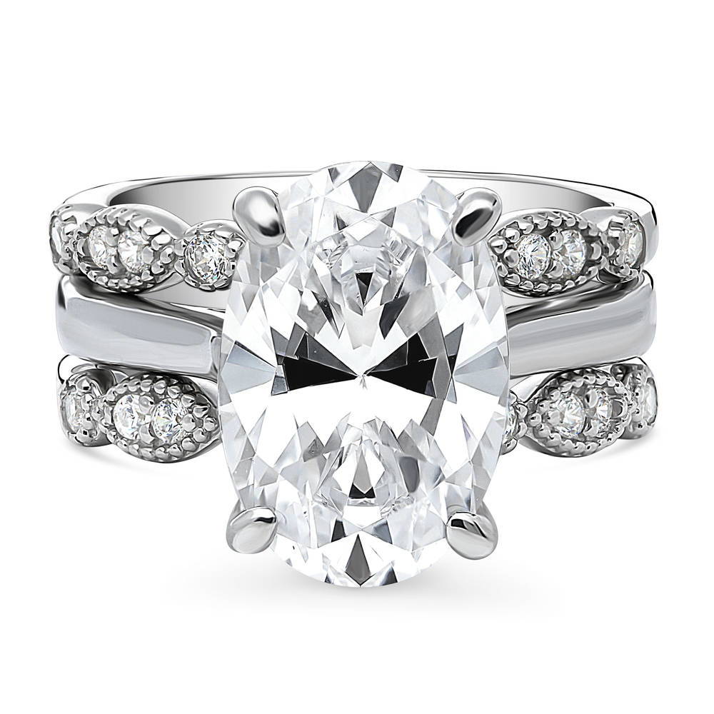 Solitaire 5.5ct Oval CZ Ring Set in Sterling Silver