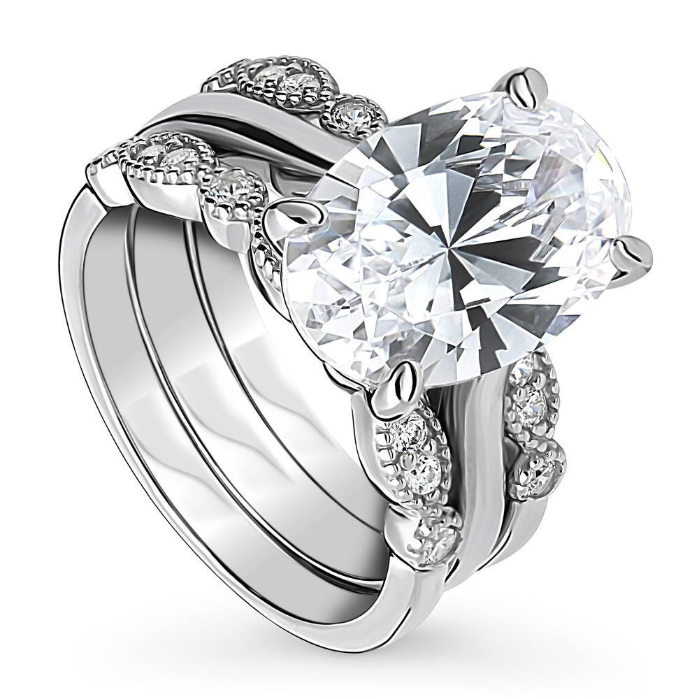 Front view of Solitaire 5.5ct Oval CZ Ring Set in Sterling Silver