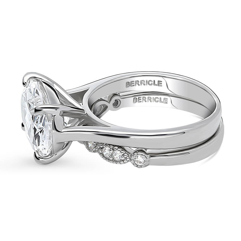 Angle view of East-West Solitaire CZ Ring Set in Sterling Silver