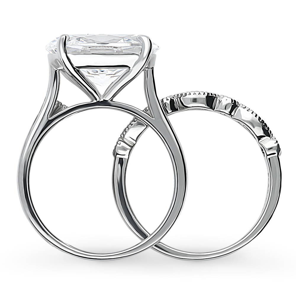 East-West Solitaire CZ Ring Set in Sterling Silver