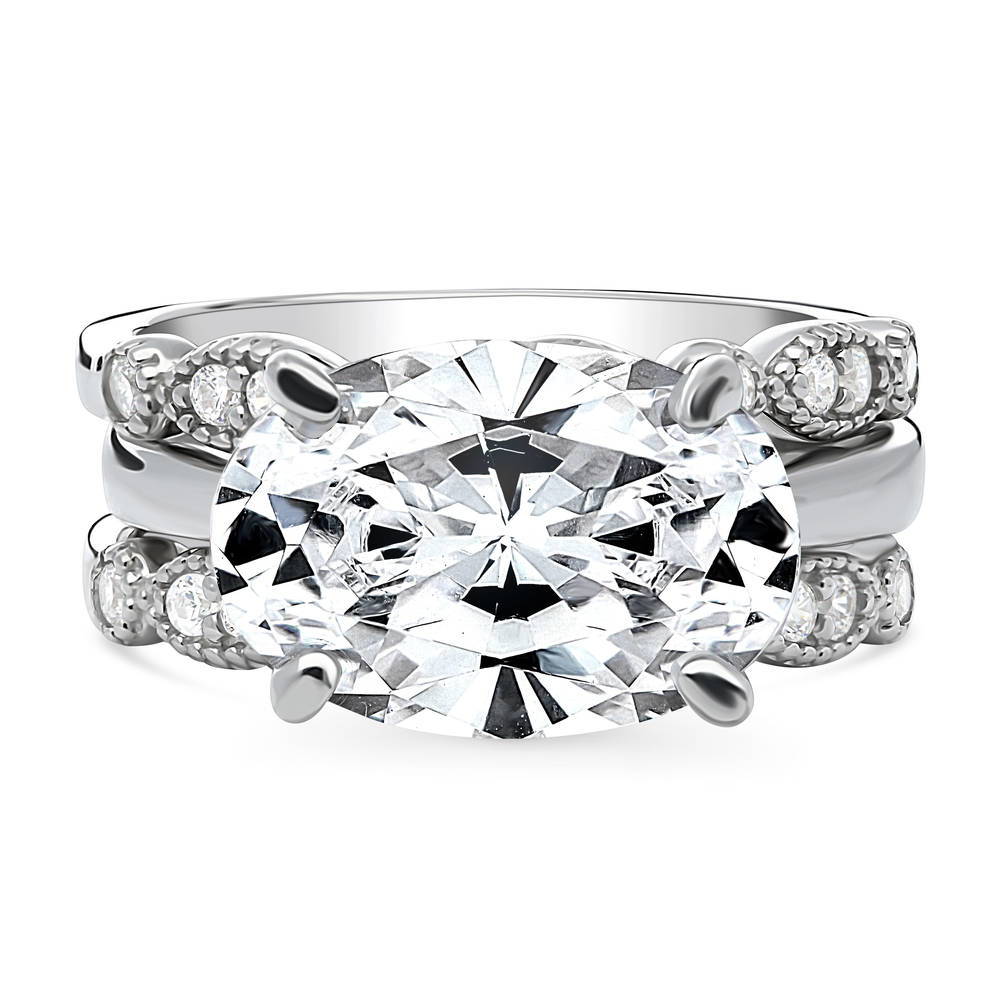 East-West Solitaire CZ Ring Set in Sterling Silver