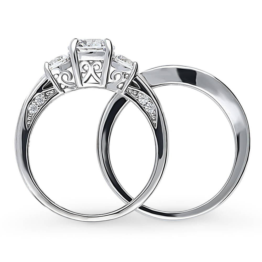 Alternate view of 3-Stone Round CZ Ring Set in Sterling Silver