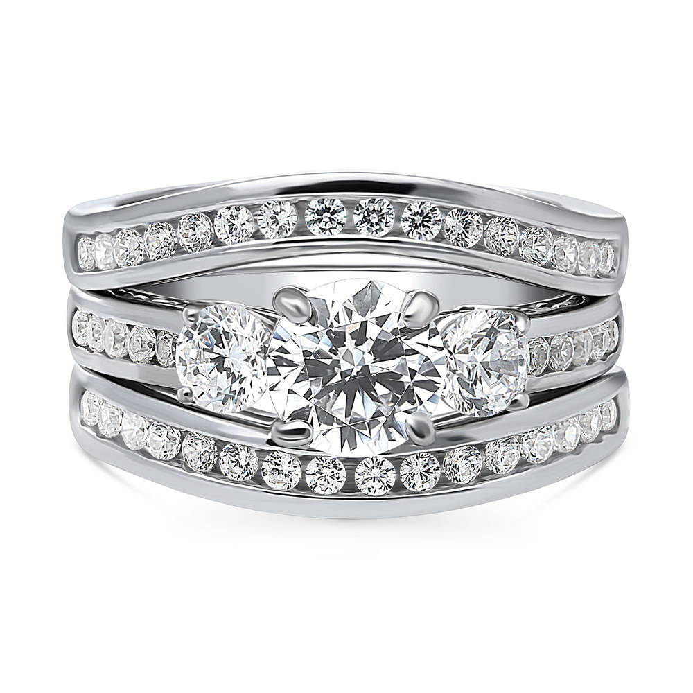 3-Stone Round CZ Ring Set in Sterling Silver