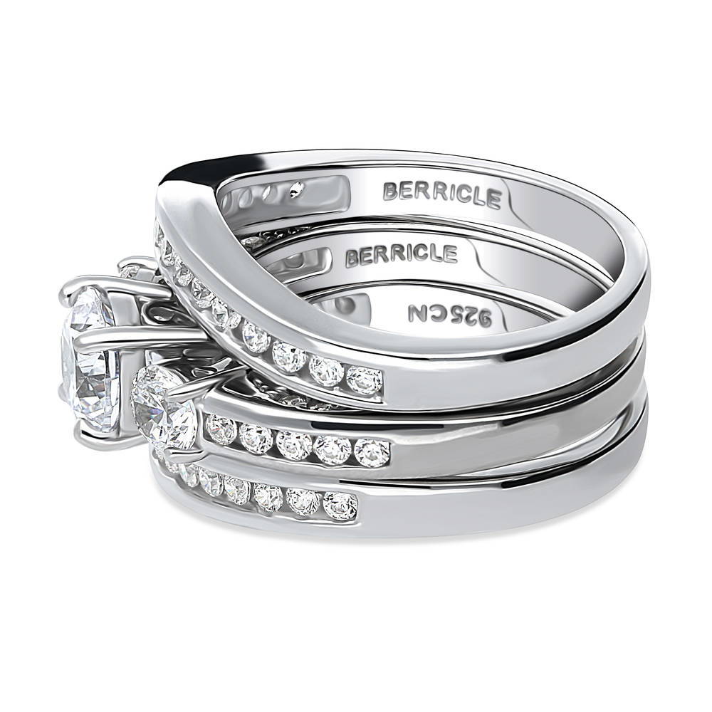 3-Stone Round CZ Ring Set in Sterling Silver