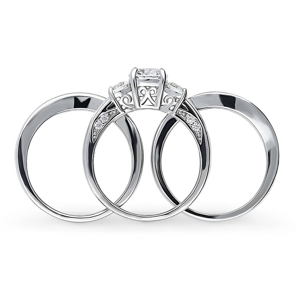 Alternate view of 3-Stone Round CZ Ring Set in Sterling Silver