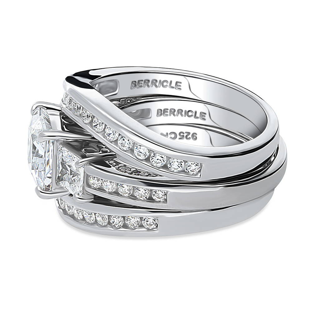 3-Stone Princess CZ Ring Set in Sterling Silver