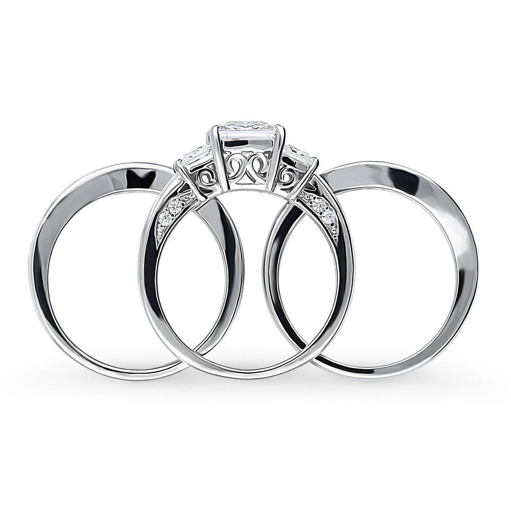 3-Stone Princess CZ Ring Set in Sterling Silver