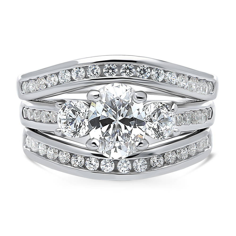 3-Stone Oval CZ Ring Set in Sterling Silver, 1 of 18