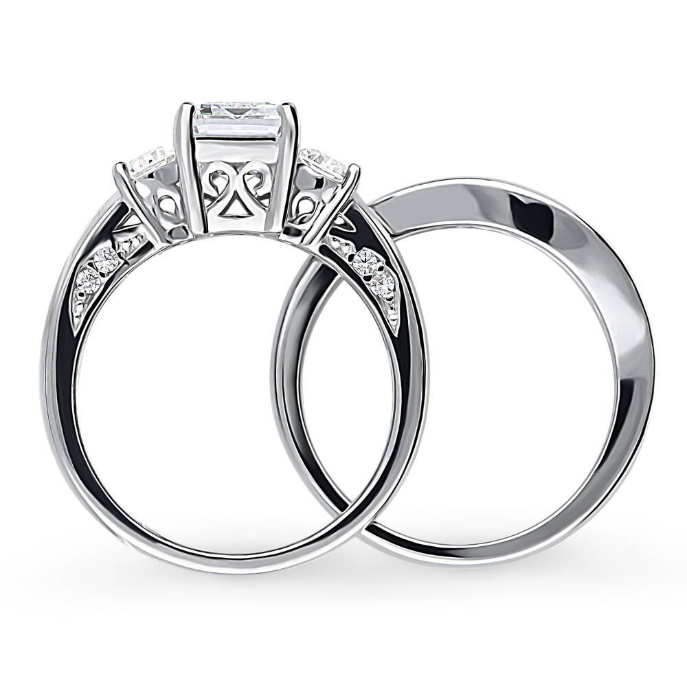 Alternate view of 3-Stone Emerald Cut CZ Ring Set in Sterling Silver, 8 of 19