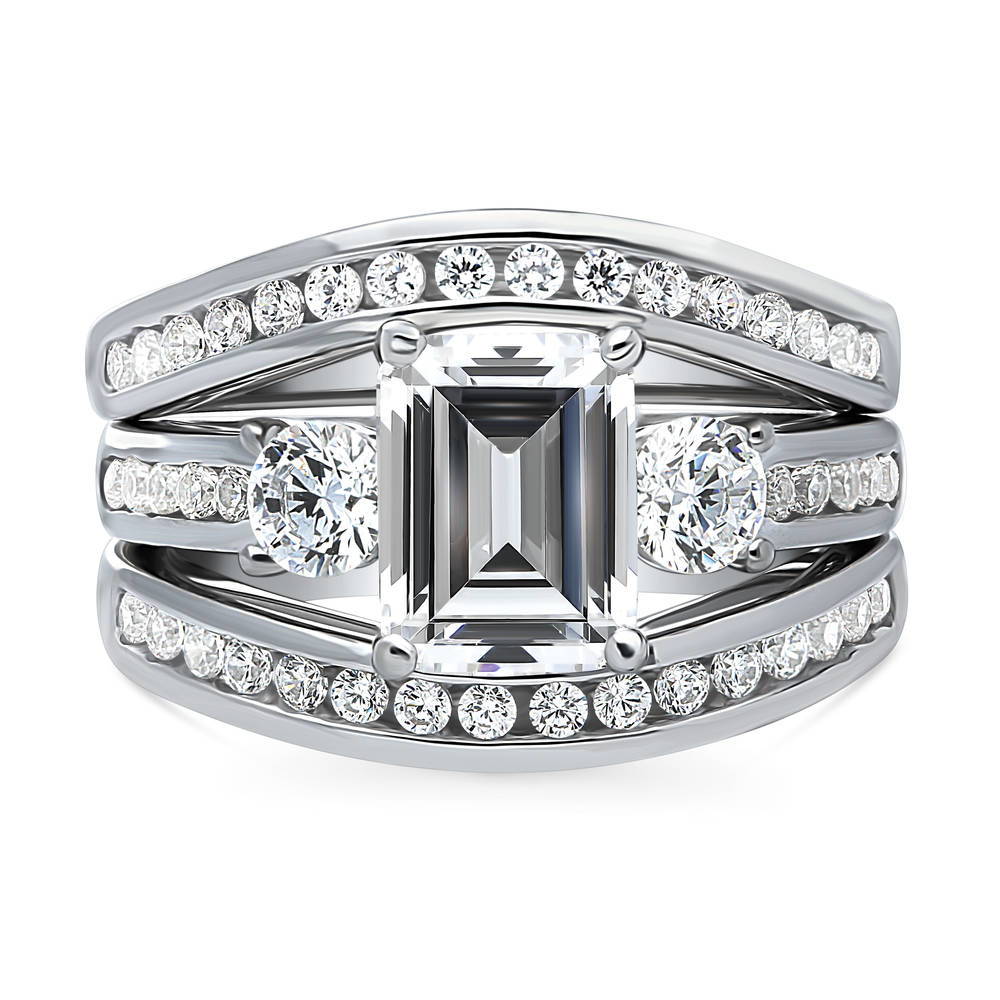 3-Stone Emerald Cut CZ Ring Set in Sterling Silver, 1 of 19