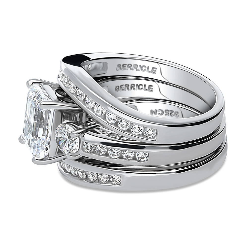 3-Stone 2.1ct Emerald Cut CZ Ring Set in Sterling Silver