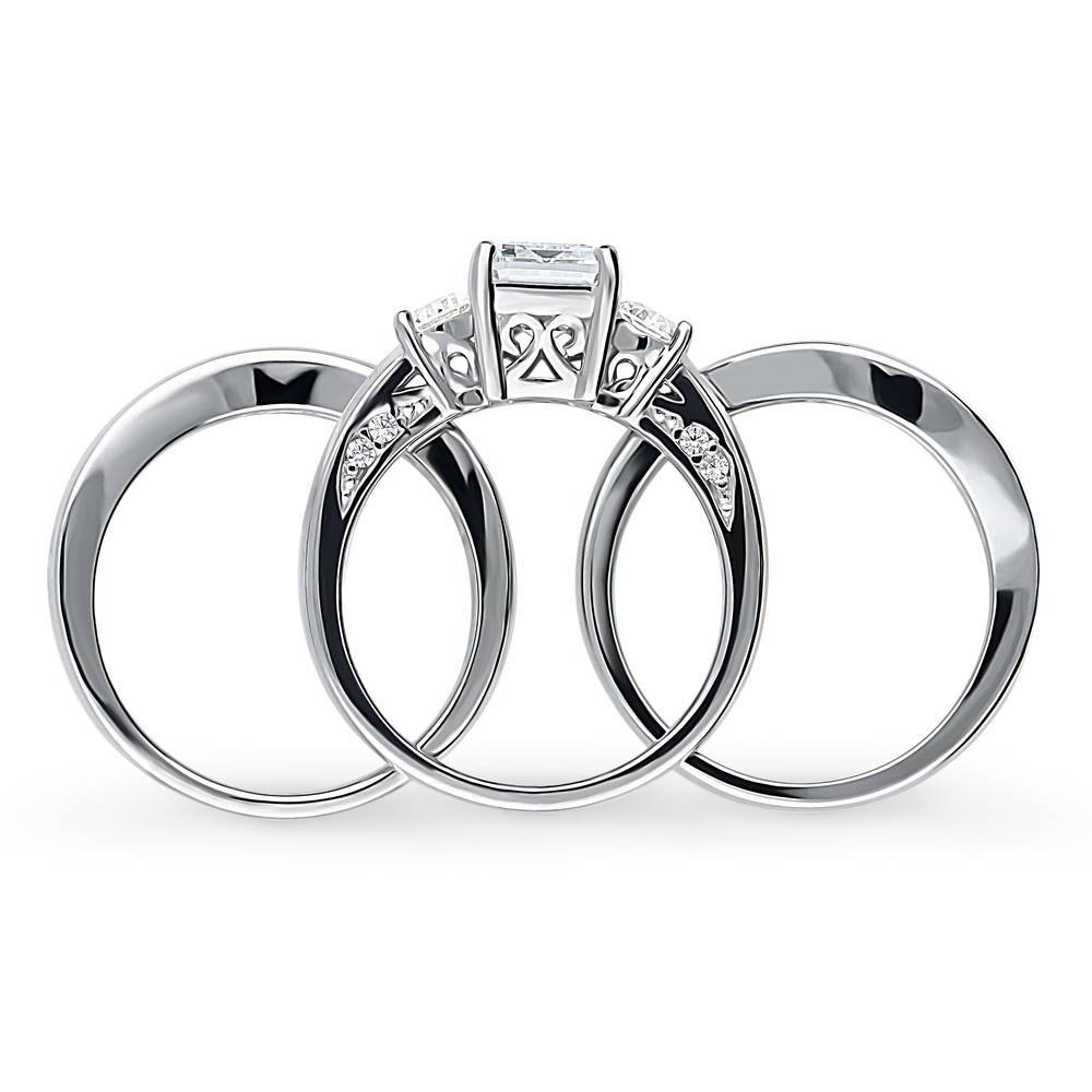 Alternate view of 3-Stone Emerald Cut CZ Ring Set in Sterling Silver, 8 of 19