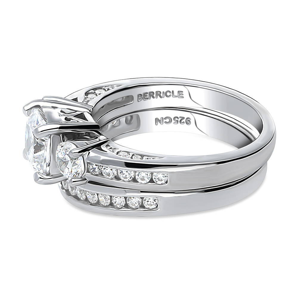 3-Stone Cushion CZ Ring Set in Sterling Silver