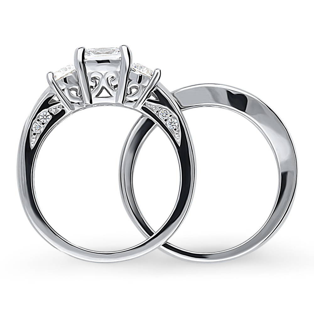 3-Stone Cushion CZ Ring Set in Sterling Silver