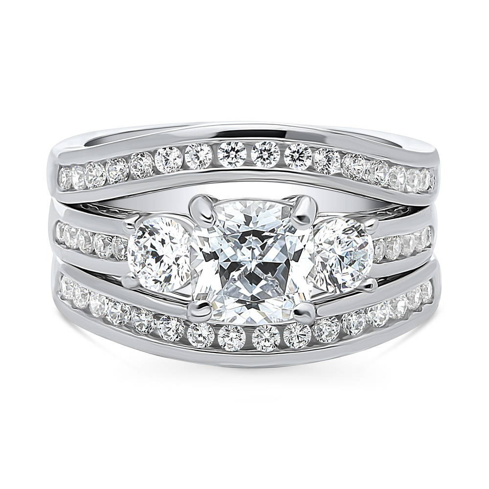 3-Stone Cushion CZ Ring Set in Sterling Silver, 1 of 18