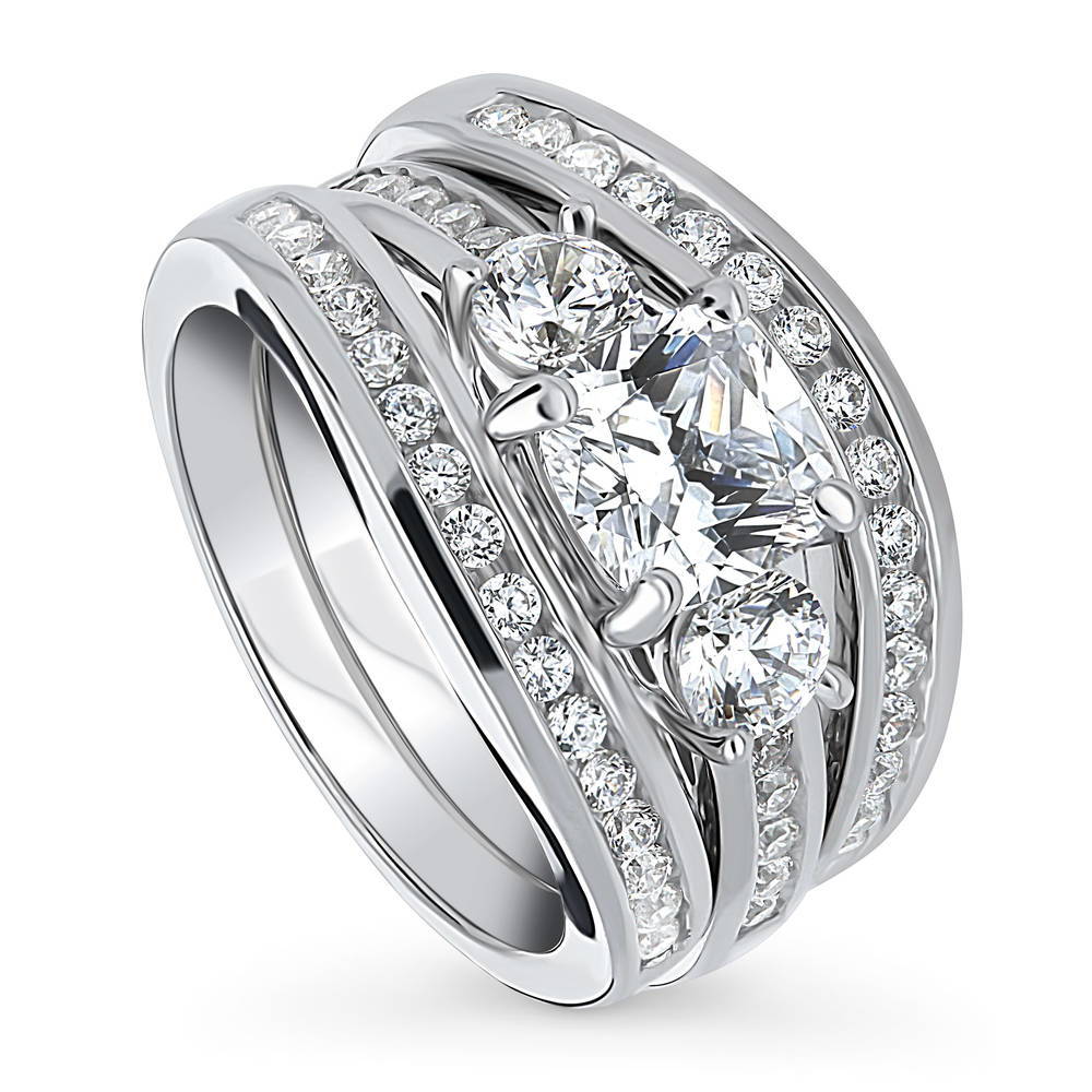 3-Stone Cushion CZ Ring Set in Sterling Silver