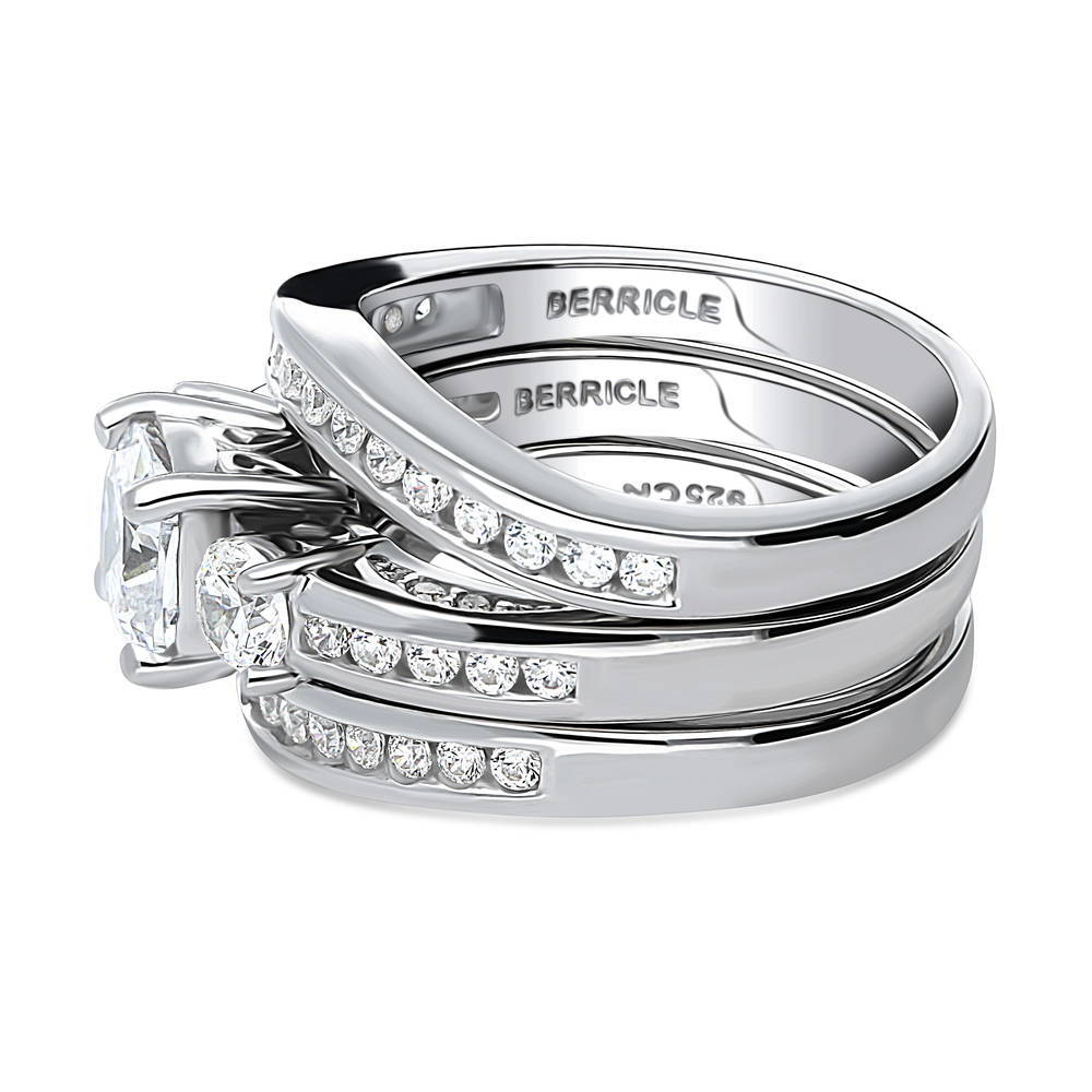 Angle view of 3-Stone Cushion CZ Ring Set in Sterling Silver, 5 of 18
