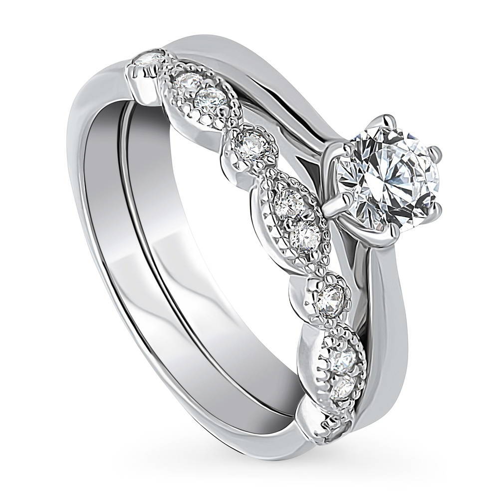 Front view of Solitaire 0.45ct Round CZ Ring Set in Sterling Silver, 3 of 19