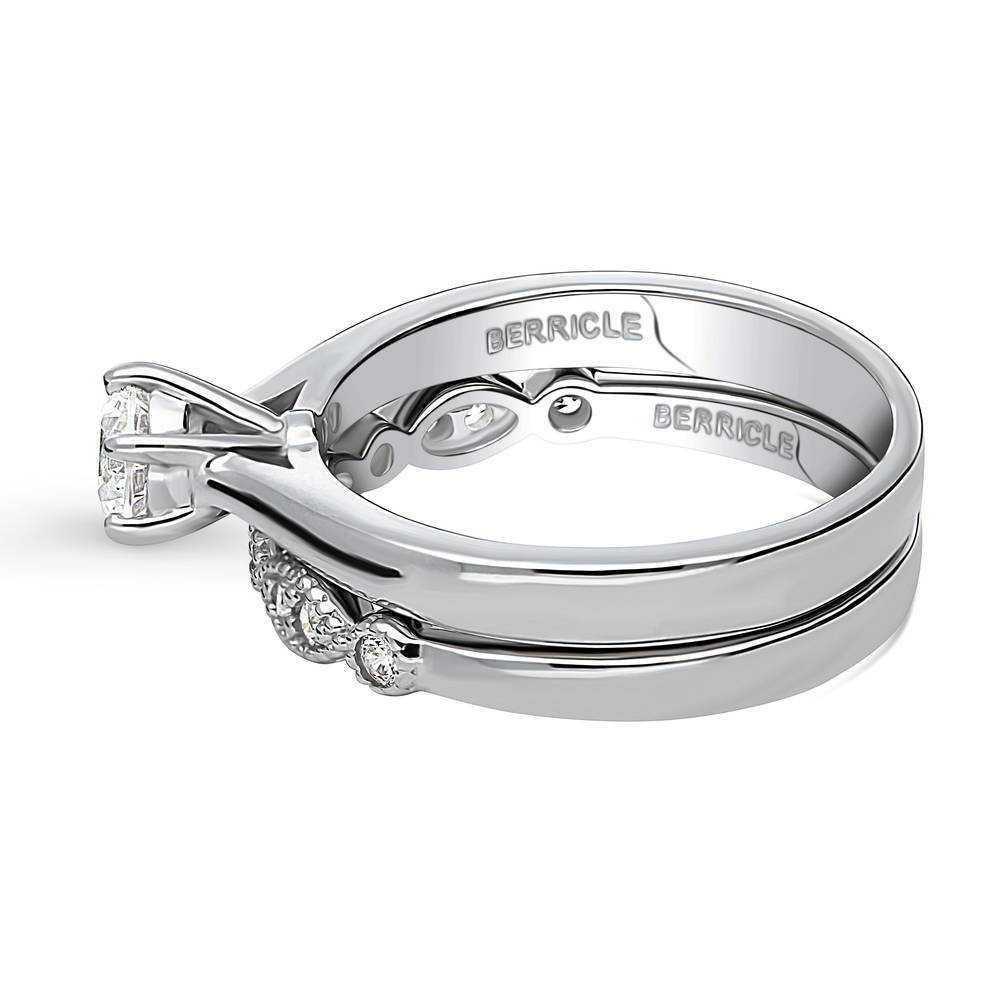 Angle view of Solitaire 0.45ct Round CZ Ring Set in Sterling Silver, 4 of 19