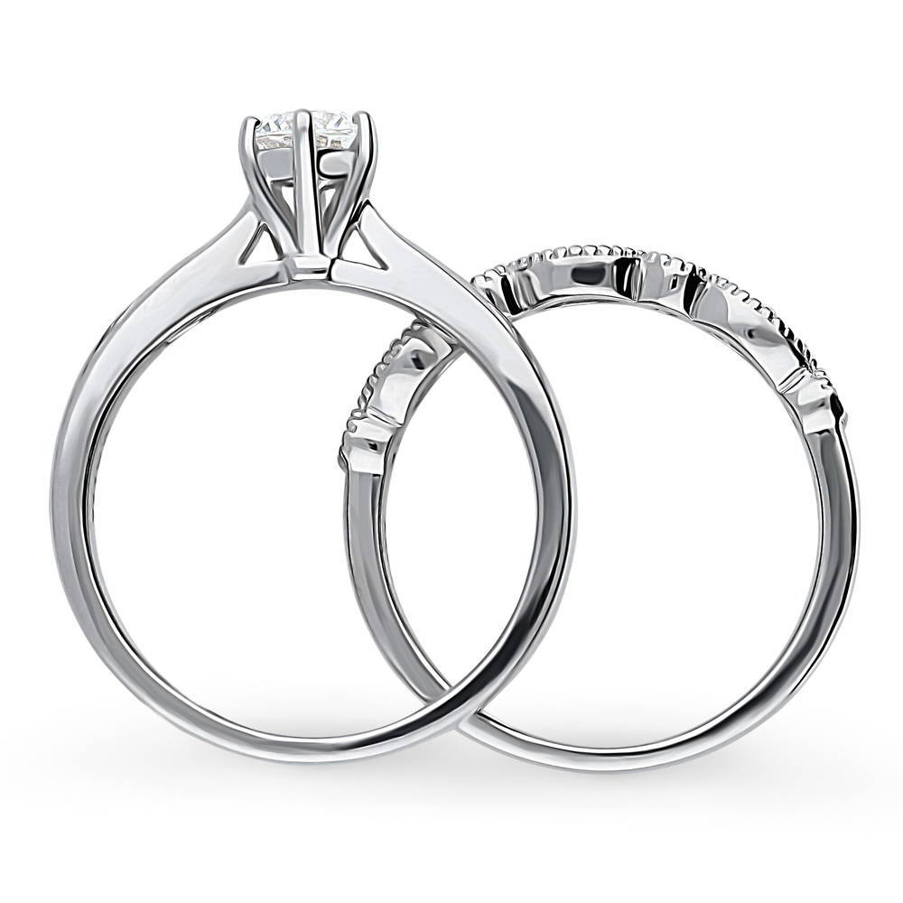 Solitaire Milgrain Art Deco 0.45ct CZ Ring Set in Sterling Silver