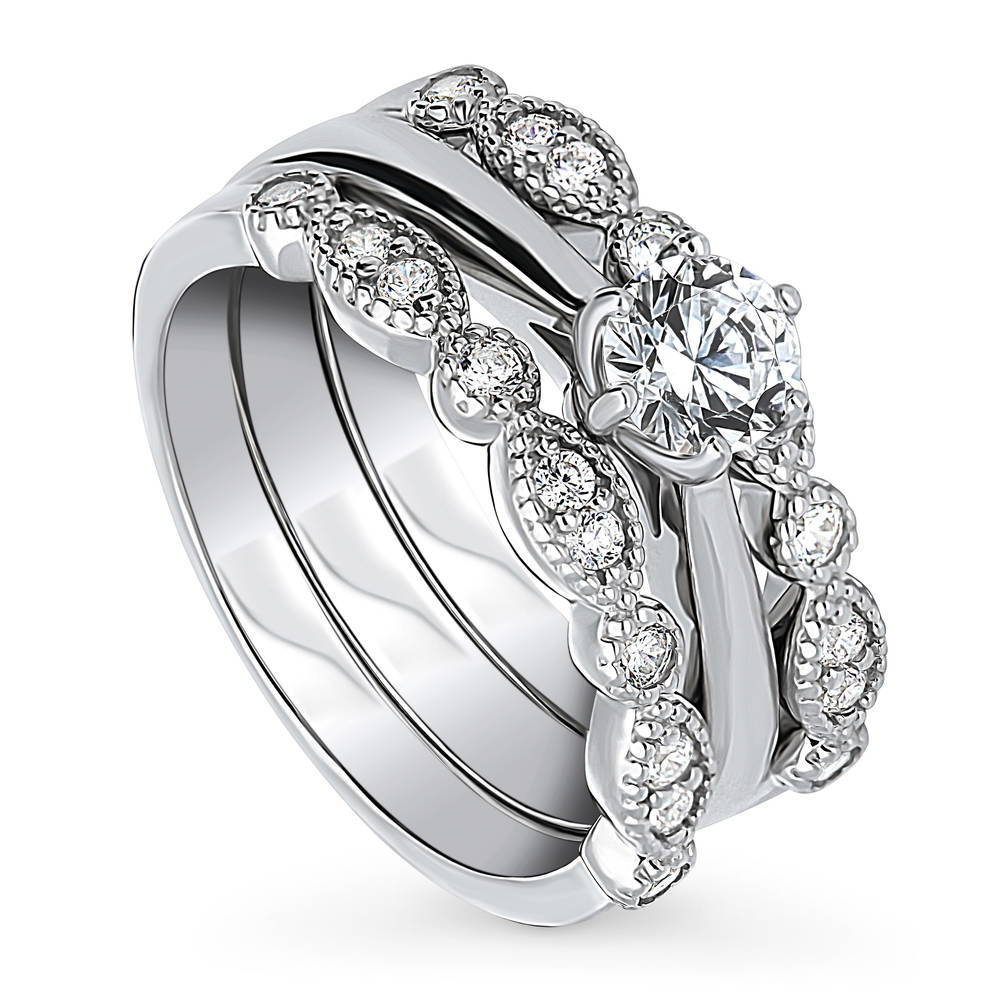 Front view of Solitaire 0.45ct Round CZ Ring Set in Sterling Silver, 3 of 19