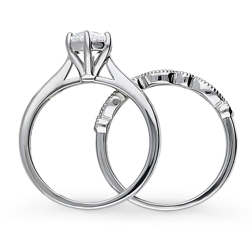Solitaire Milgrain Art Deco 1ct CZ Ring Set in Sterling Silver