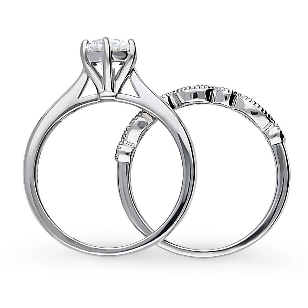 Alternate view of Solitaire 1ct Round CZ Ring Set in Sterling Silver, 7 of 14