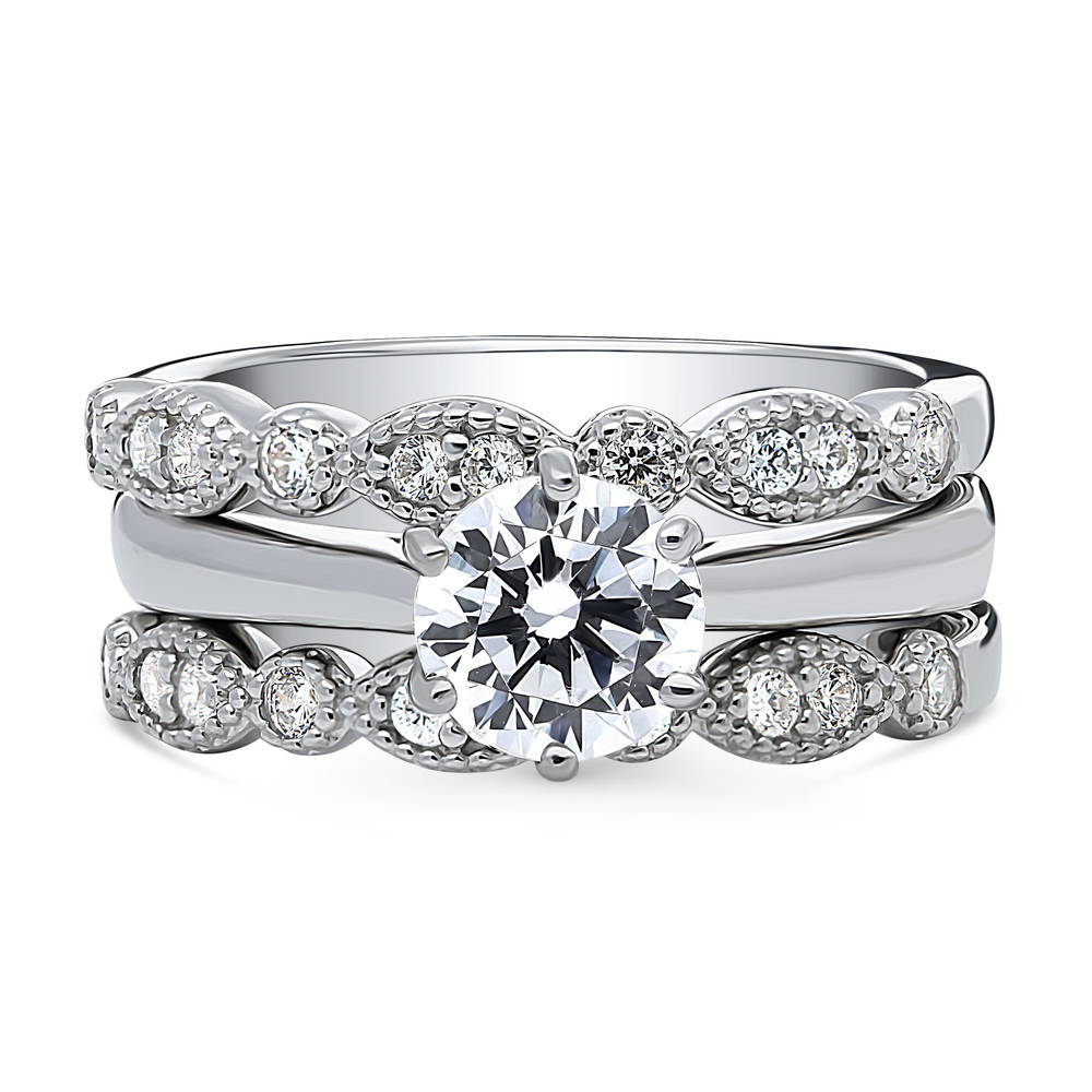 Solitaire 1ct Round CZ Ring Set in Sterling Silver