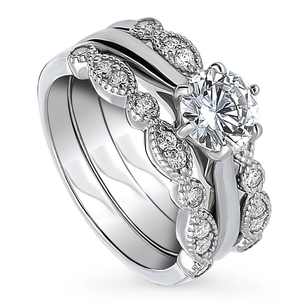 Solitaire 1ct Round CZ Ring Set in Sterling Silver