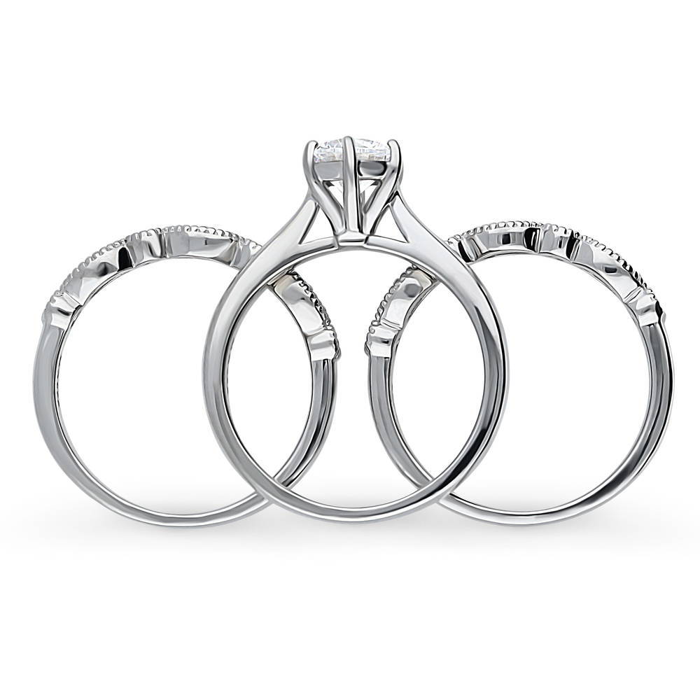 Alternate view of Solitaire 1ct Round CZ Ring Set in Sterling Silver, 7 of 14