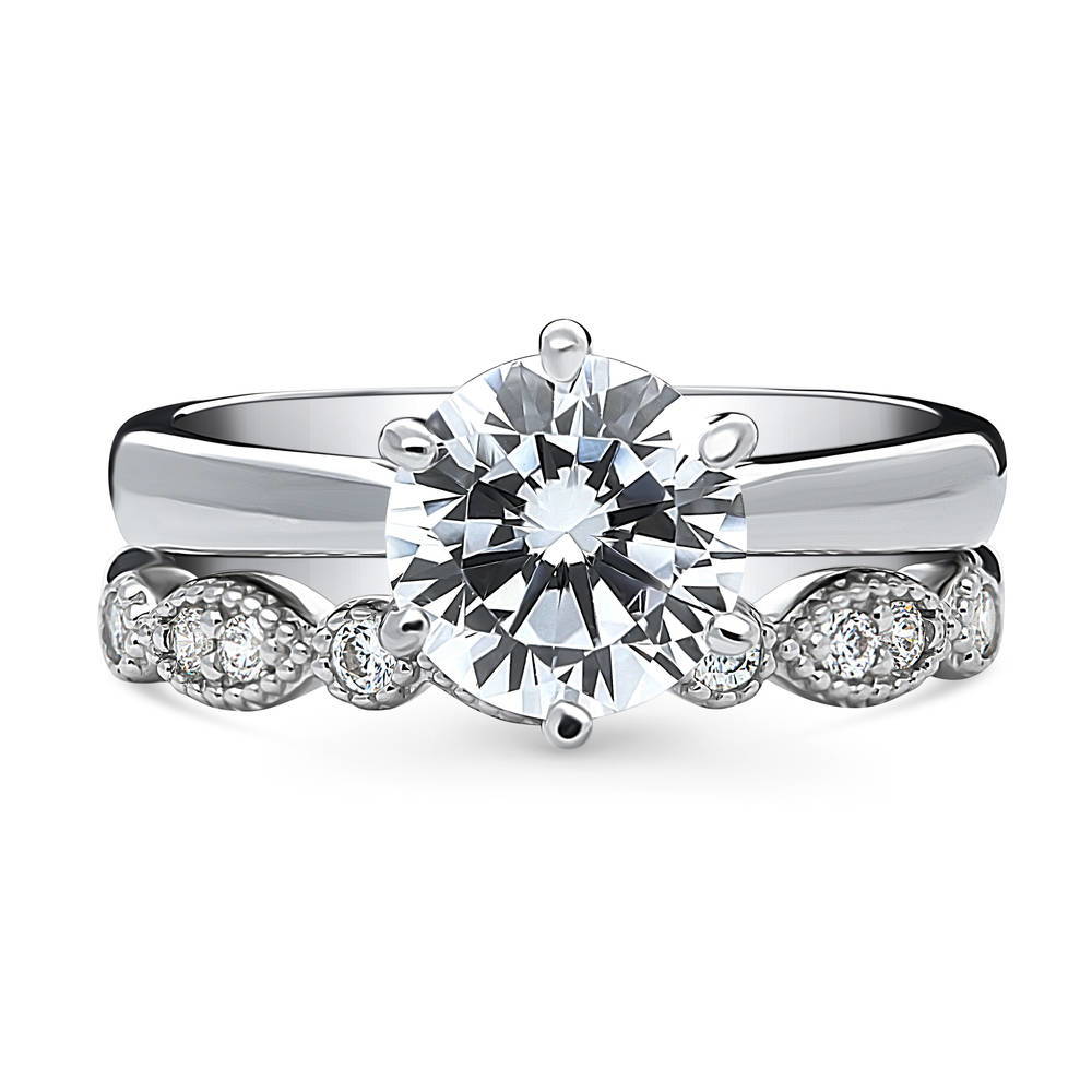 Solitaire 2ct Round CZ Ring Set in Sterling Silver