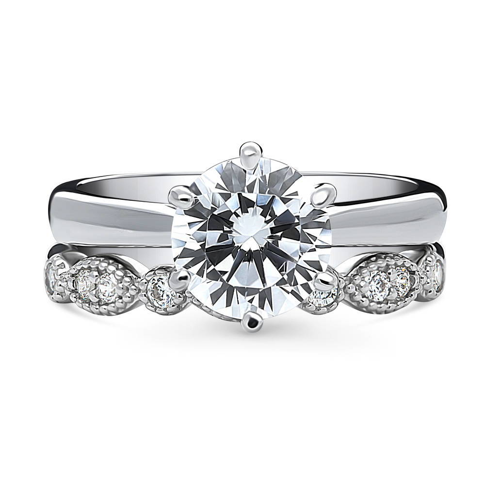 Solitaire 2ct Round CZ Ring Set in Sterling Silver, 1 of 20