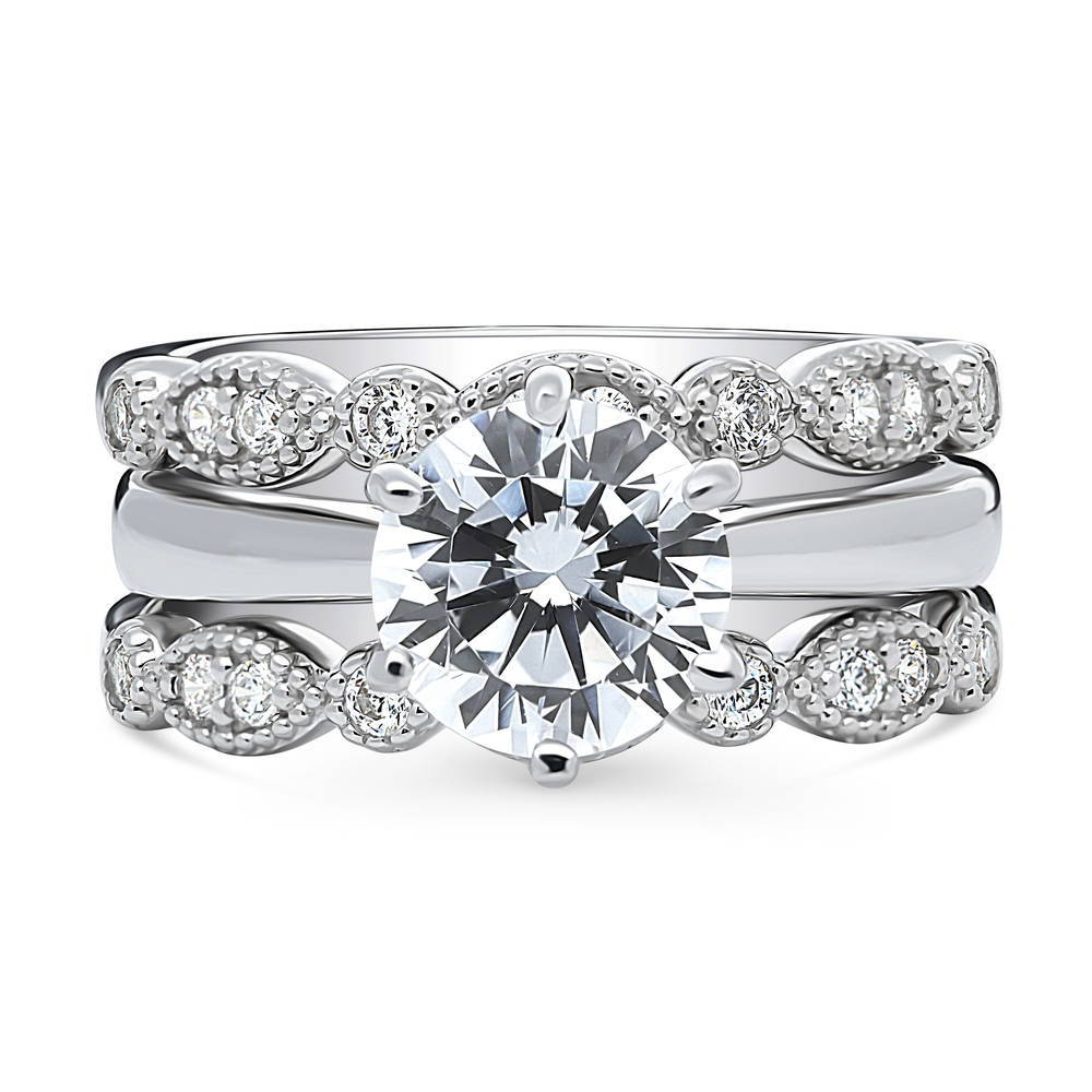 Solitaire 2ct Round CZ Ring Set in Sterling Silver