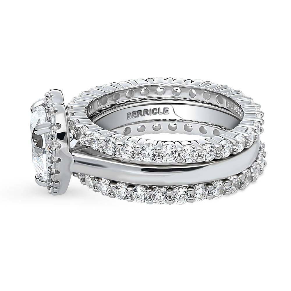Angle view of Halo Heart CZ Ring Set in Sterling Silver, 4 of 15