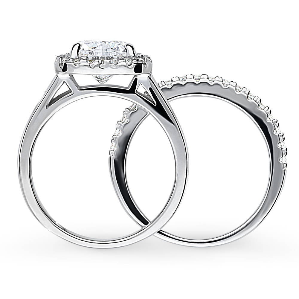 Alternate view of Halo Heart CZ Ring Set in Sterling Silver