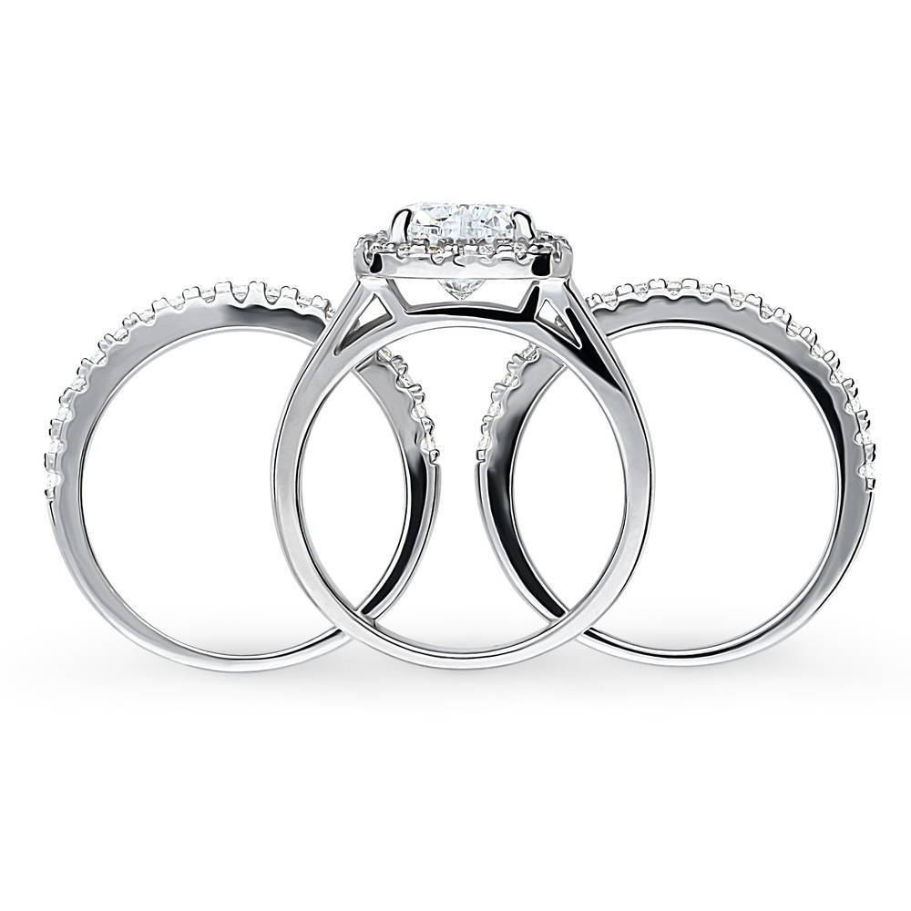 Alternate view of Halo Heart CZ Ring Set in Sterling Silver